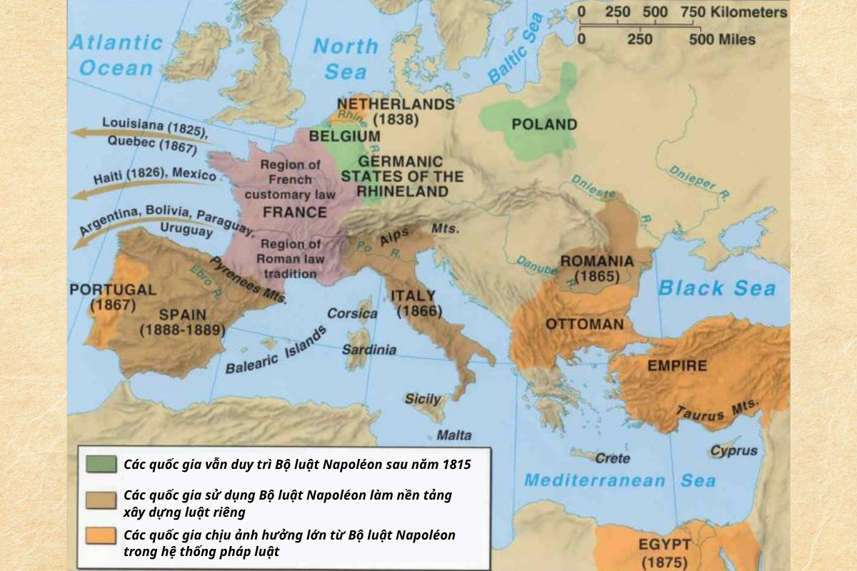 Bộ luật Napoléon ảnh hưởng đến những quốc gia nào?