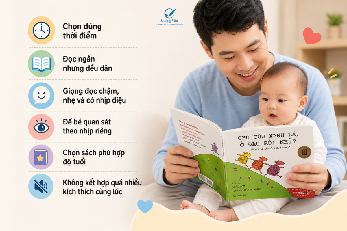 Cách đọc sách cho trẻ sơ sinh đúng để bé không quá tải kích thích
