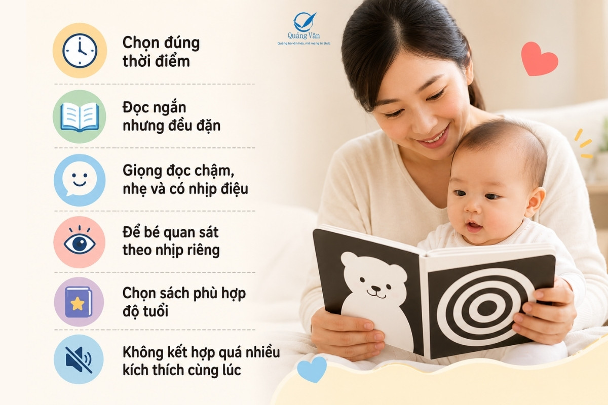 Cách đọc sách cho trẻ sơ sinh đúng để bé không quá tải kích thích