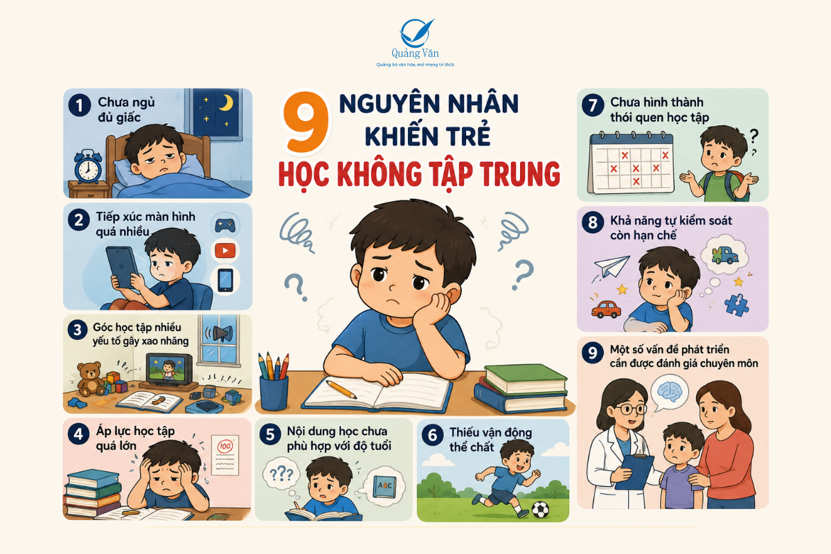 9 nguyên nhân khiến trẻ học không tập trung