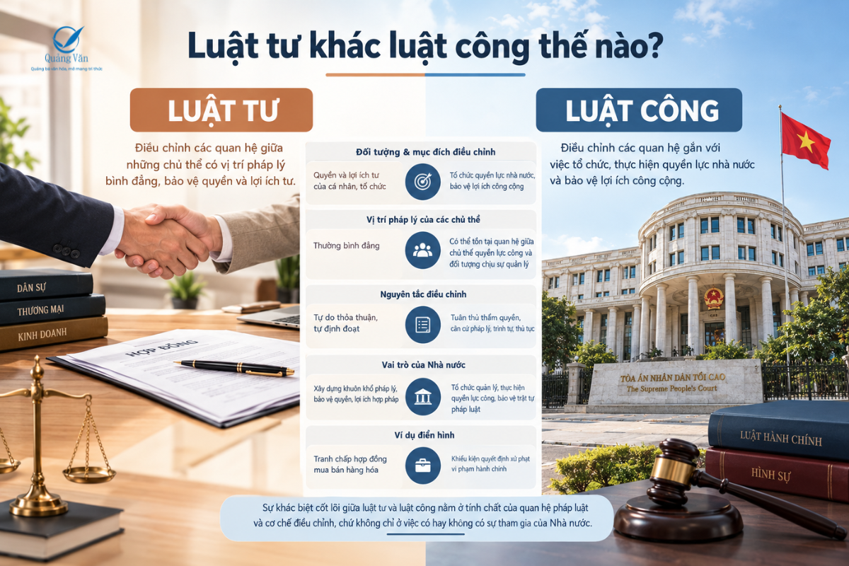 Luật tư khác luật công thế nào?